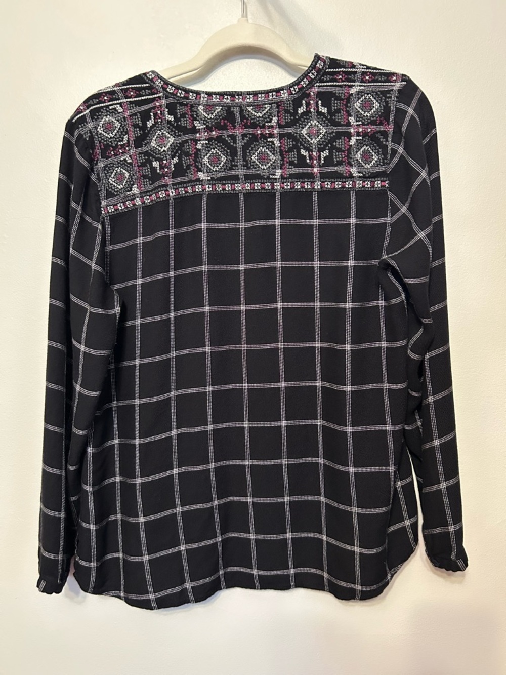 Daniel Rainn Black Windowpane Embroidered Cottagecore Top